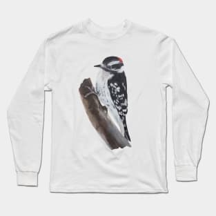 Downy Woodpecker painting (no background) Long Sleeve T-Shirt